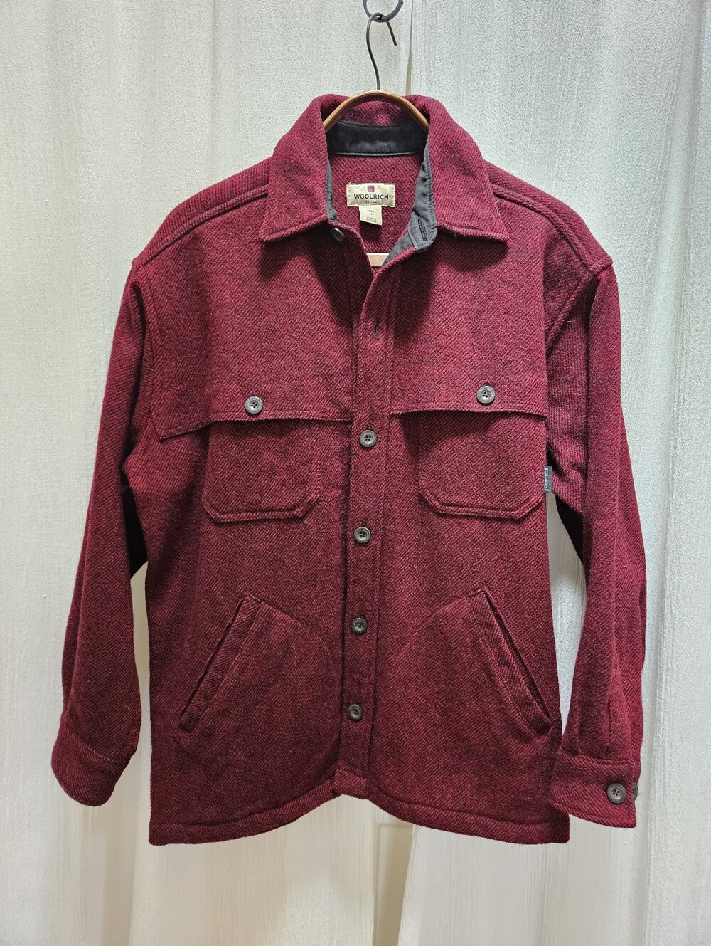Woolrich 102 Wool Jacket Cape Mackinaw Cruiser Burgundy Red Black Mens M